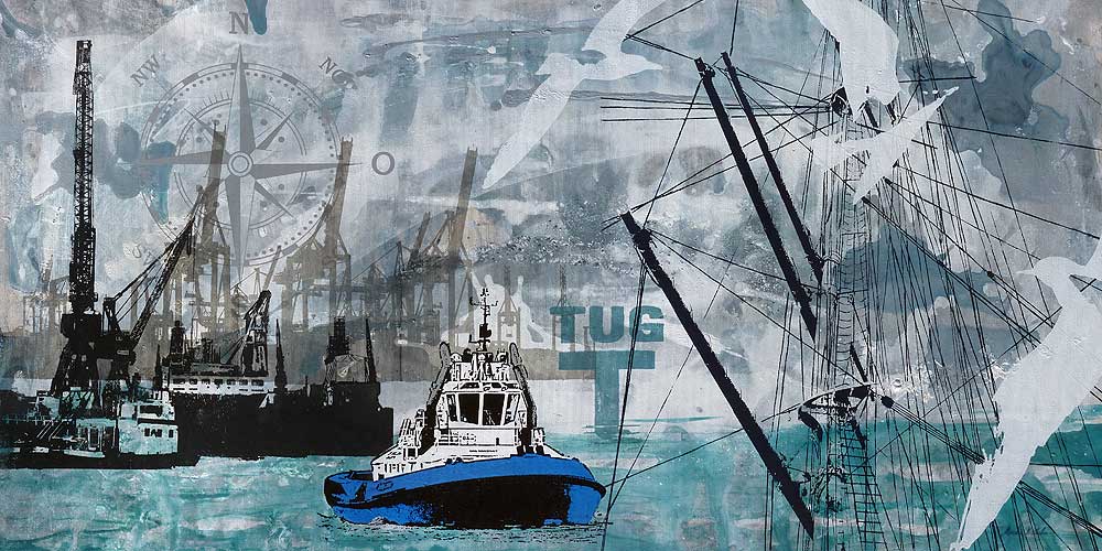Blauer Schlepper im Hafen ( Blue Tug in the Harbor)
