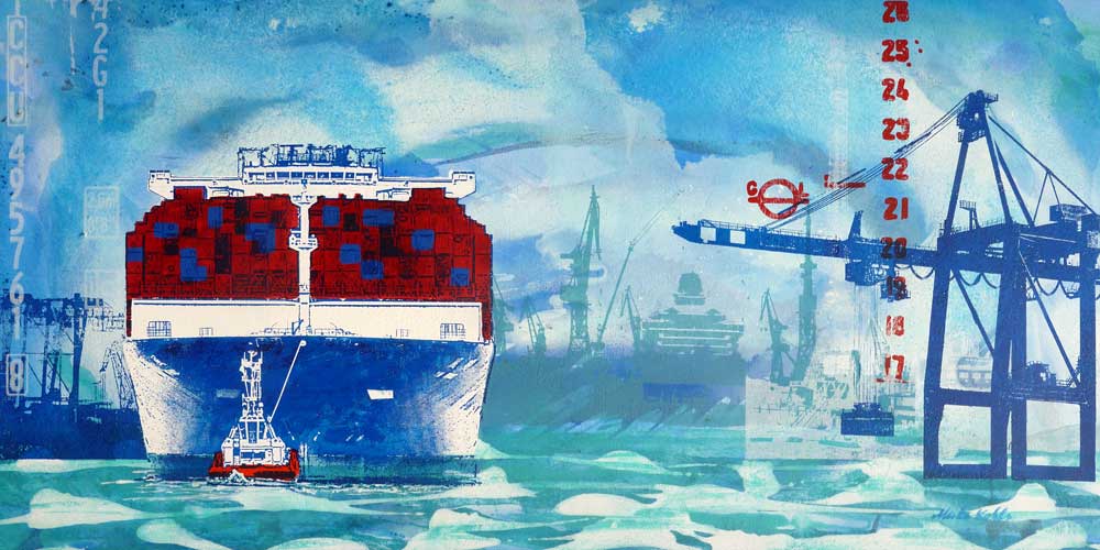 Blaues Containerschiff